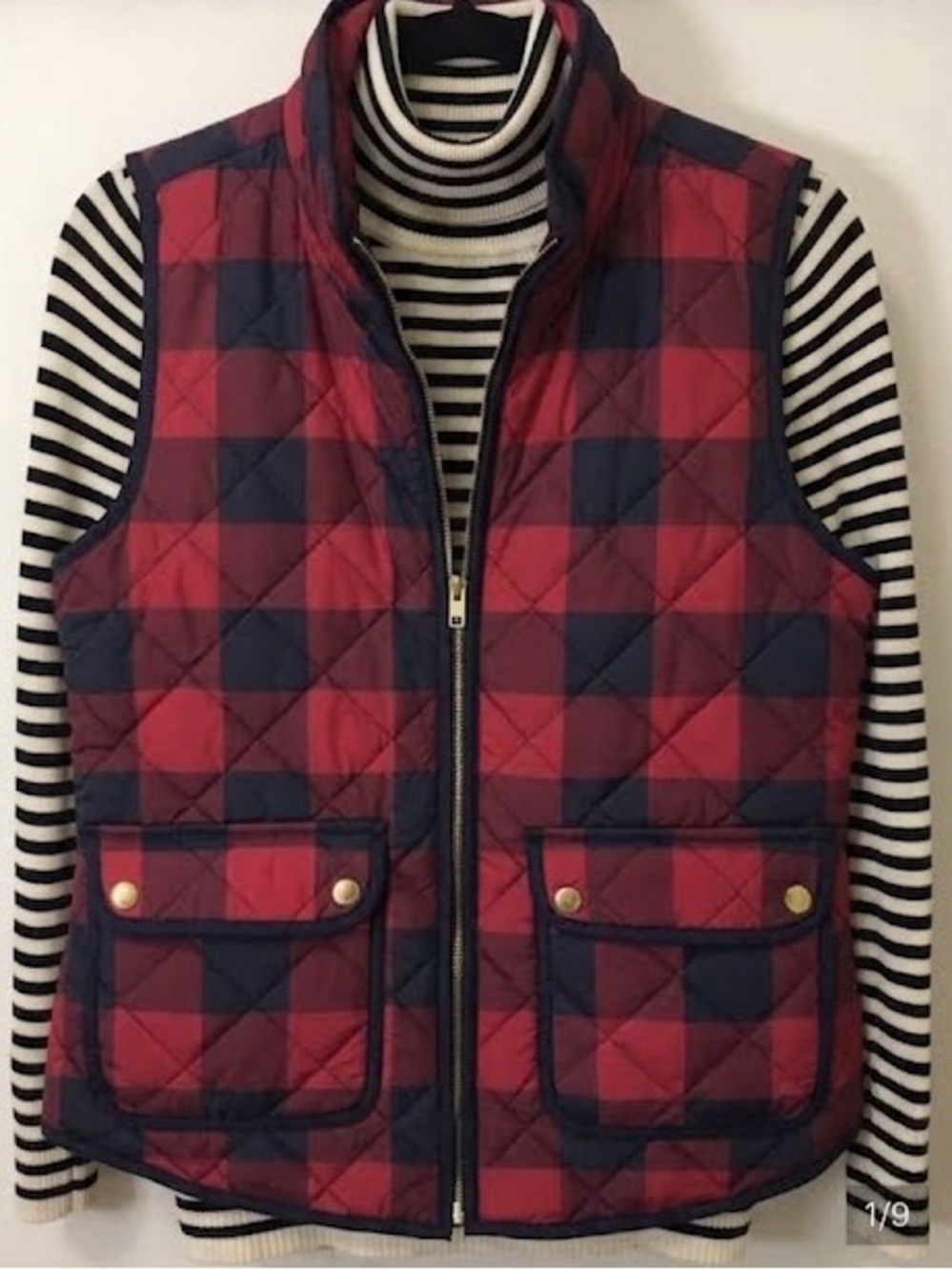 Paraphrase Red & Navy Buffalo Check Plaid Vest Small